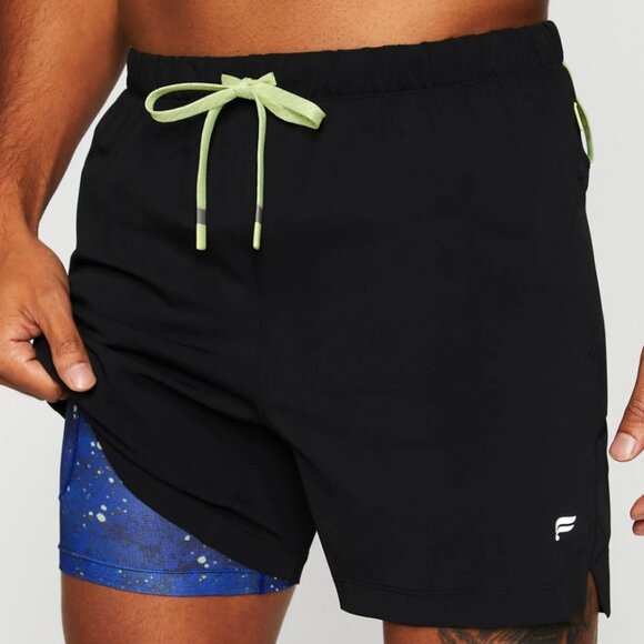 Fabletics The One Short Lined 5in, Black/Admiral Blue Splatter, Medium, NWT - Picture 1 of 5